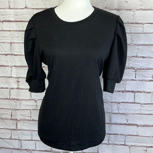 Gibson Look Puff Shoulder Half Sleeve Knit Top - Picture 1 of 5